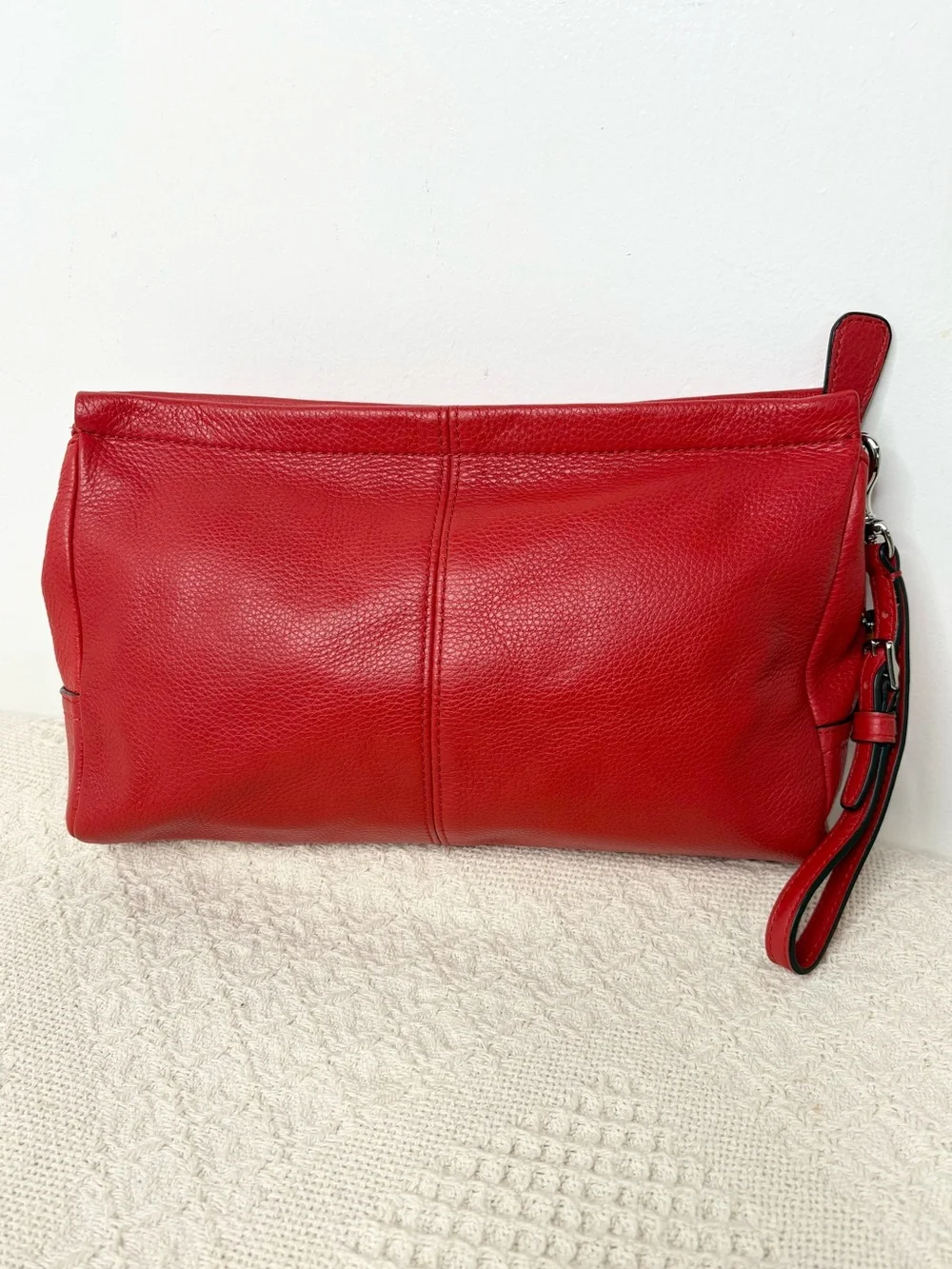 Coach Red Park Leather Large Clutch F49481 Vermillion Silver Wristlet Pouch